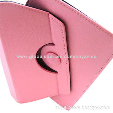 PU Leather Pink Case for iPad, Can be Rotated and Folded, OEM Orders Highly Welcomed